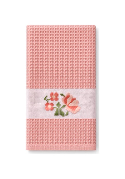 İpekçe Kanaviçe Çiçek İşlemeli Mutfak Havlusu Peçete 1 Li 40x60 Cm Pembe