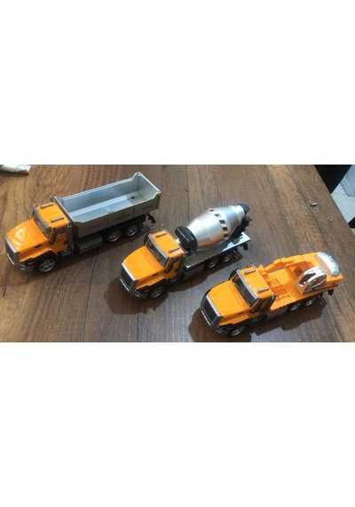 Oyuncak İnşaat Kamyonları Kazıcı Mikser Kasalı Taşıyıcı 3 Lü Metal Set