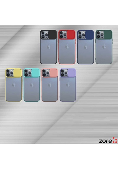 Noktaks - Apple Uyumlu iPhone 13 Pro Max - Kılıf Slayt Sürgülü Arkası Buzlu Lensi Kapak - Siyah