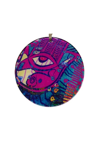 Mixperi 16 Cm Modern Cam Duvar Süsü - Pop-art Fatma Ana Eli Tasarımlı Renkli Cam Askı
