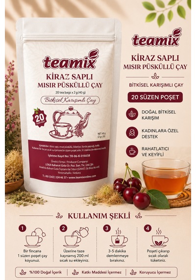 Kiraz Saplı Mısır Püsküllü Bitkisel Karışımlı Çay 20 Süzen Doypack Ambalaj