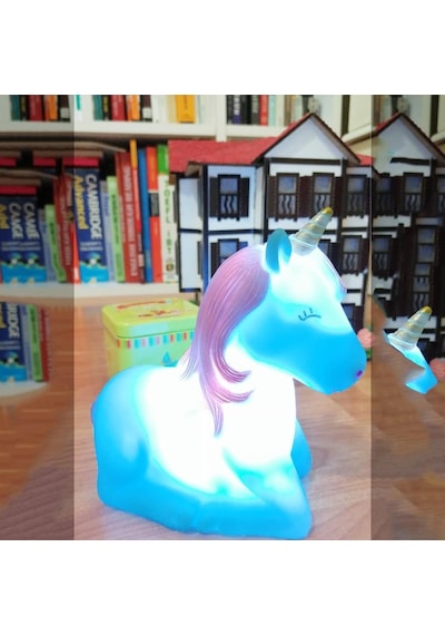 Uravas Store Dekoratif Unicorn Renk Değiştiren Pilli Led Gece Lambası Mavi