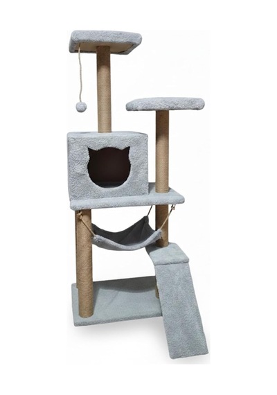 S9 Kedi Tırmalama Kulesi Platformlu 124 Cm Gri