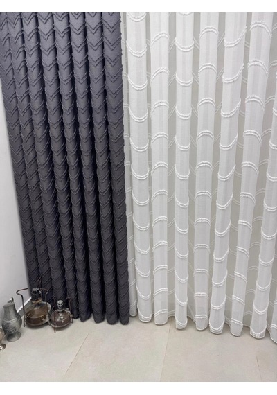 Nivemeshome Ritim 3-0009 Antrasit 1/3 Pileli Fon Perde 80x260