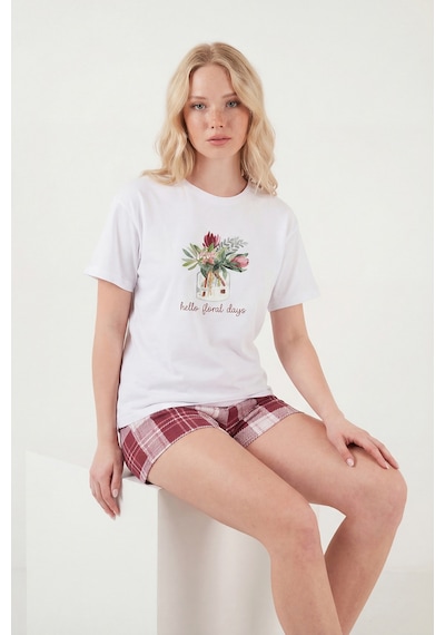 Lela Bayan Pijama Takımı 65790782 Beyaz-bordo