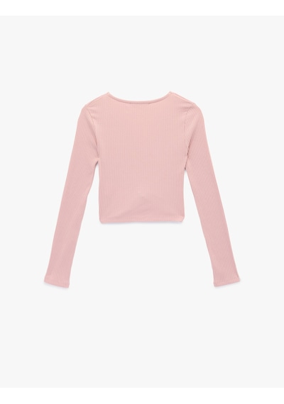 Koton V Yaka Dantel Detaylı Uzun Kollu Slim Fit Tişört Pembe 6sal10221ık Gül