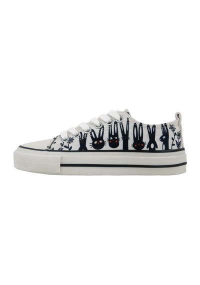 Kadın Vegan Beyaz Sneakers - Line Of Rabbits Tasarım Çok Renkli