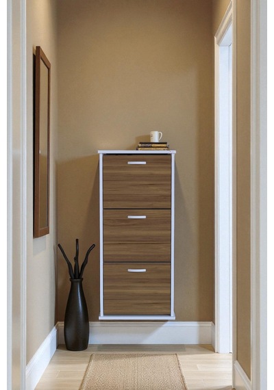 Eliusta Soren 3 Düşer Kapaklı 52 Cm Ceviz Ayakkabılık 52x114x26 Cm Asma 6 Bölmeli Ayakkabılık Ceviz