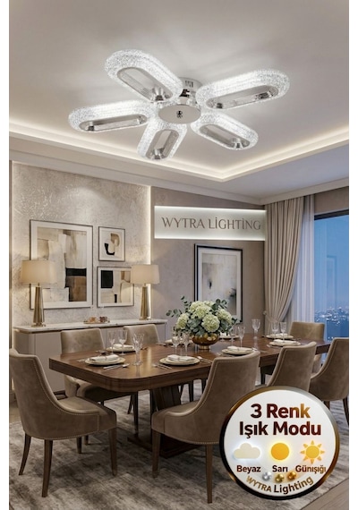 LumiaLighting Eclipse Model 5"li Gümüş 3 Renk Modu Ledli Modern Tavana Sıfır Salon Mutfak Yatak Odası Led Avize