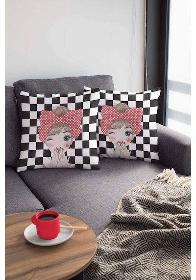 Siyah Pop Art Çift Taraflı Yastık Kırlent Kılıfı Krl111n11