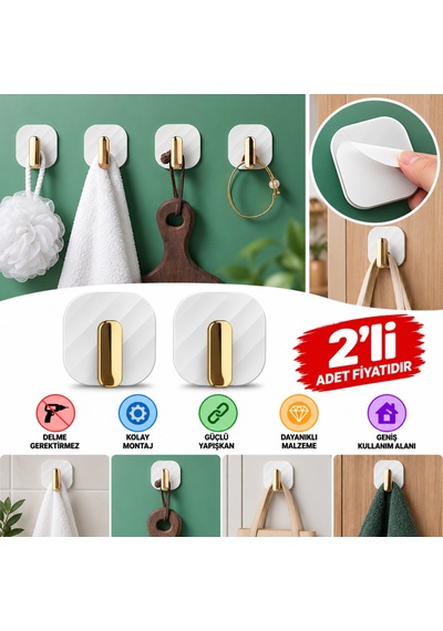 2li Yapışkanlı Retro Askılık Dolap Kapak Kulpu Beyaz Belirtilmemiş