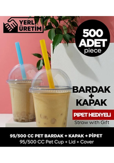 95/500 Cc Pet Bardak + Kapak - 500 Adet Pipet Hediye Diğer