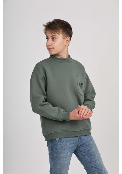 Toontoy Kids Toontoy Erkek Çocuk Cep Skate Baskılı Sweatshirt Koyu Yeşil