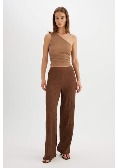 Defacto Regular Fit Beli Lastikli Basic Düz Bürümcük Pantolon D4415AX24AUBN254 Kahve