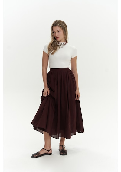 Mai Collection Mai Studios Co. Amaya Bilek Hizasında Pileli Bordo Etek Bordo
