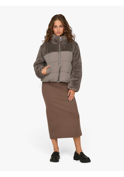 Only Onlwanja Fur Puffer Mıx Jacket Noos Otw Kadın Gri Mont - 15292945