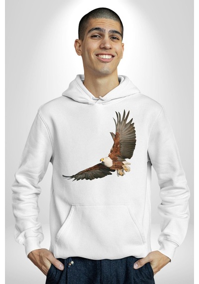 Kartal Özgürlük Kadın Erkek Beyaz Kapüşonlu Sweatshirt Hoodie Beyaz