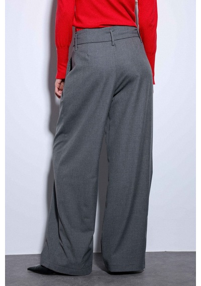 Antioch Kemerli Pileli Geniş Kadın Pantolon Gri