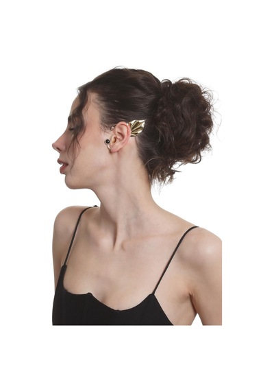 Kadın Altın Renk Lak Kaplama Taşlı Yaprak Stilizesi Sol Kulak Earcuff & Kıkırdak Küpe Çok Renkli