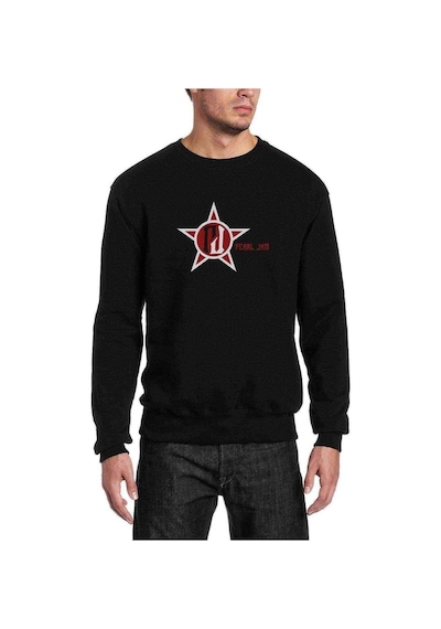 Pearl Jam Logo Baskılı Siyah Erkek Örme Sweatshirt