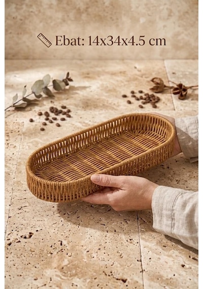 Rattan Oval Ekmek Sepeti 14x34x4.5 Cm - El Örmesi Hasır Baharatlık Ve Mutfak Organizeri Kahverengi