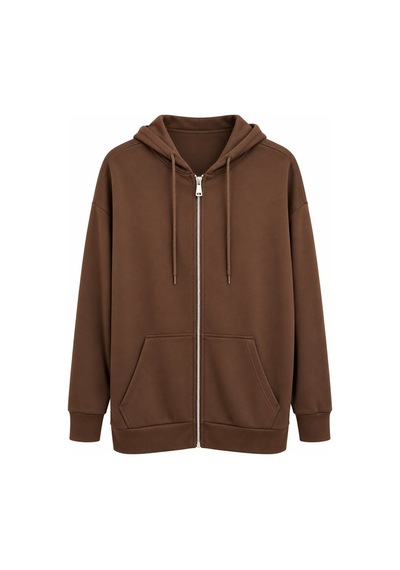 Nazzain Oys Kumaş Fermuarlı Uzun Sweatshirt Kahverengi