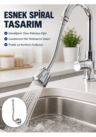 Çok Fonksiyonlu Musluk Uzatma Atı 360 Hareketli Krom Musluk Başlığı