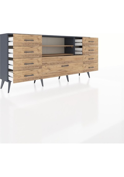Arges Konsol 2 Raflı 9 Çekmeceli 176x30x83 Antrasit-çam/çam Çam/çam Arges Konsol 2 Raflı 9 Çekmeceli 176x30x83 Antrasit-çam/çam Çam/çam