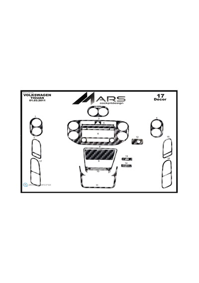 Volkswagen Tiguan Torpido Kaplama 2007-2010 20 Parça Karbon