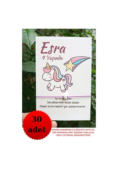 30 Adet Unicorn Kartlı Mor Bileklik - Doğum Günü Hediyesi - Bebek Çok Renkli