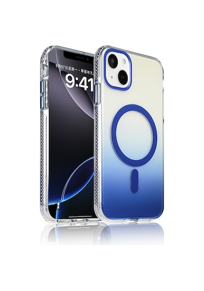 Apple Uyumlu iPhone 15 Kılıf M-safe Şarj Özellikli Transparan Renk Geçişli Mkst Toros Kapak - Mavi Mavi