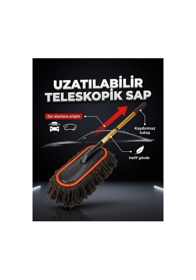 Teleskopik Oto Cila Toz Ve Wax Fırçası Uzatılabilir Saplı