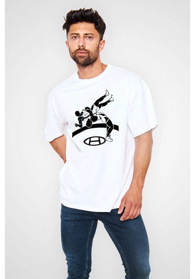 Adrift Güreş Beyaz Unisex Oversize Tişört T-shirt Beyaz