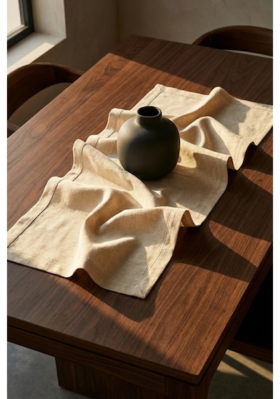 Lınen Organik Ham Keten Runner Naturel 40 X 110 Cm Bej
