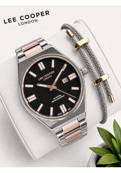 Lee Cooper 2 Yıl Garantili Takvimli Kadran Bileklik Hediyeli Erkek Kol Saati E8325.550 Rose Gold - Gümüş