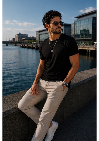 Luxıc Core Erkek Slim Fit Siyah Bisiklet Yaka Pamuk Penye Günlük Rahat Basic Tişört