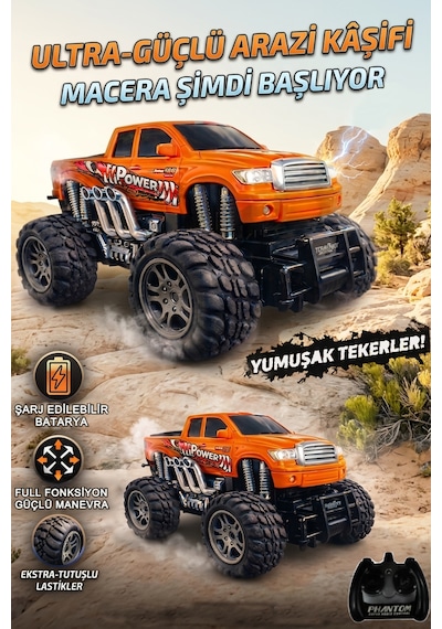 Uzaktan Kumandalı Off Road Arazi Araba 27 Mhz Şarjlı Full Fonksiyon 4x2 Off Road Kamyon Arazi Aracı Turuncu