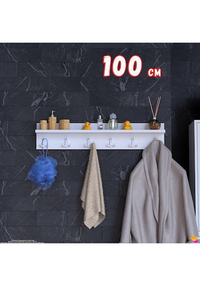 Modilayn Kedi Serisi 6 Lı Banyo Askısı Seti 96,4x18 Cm 18 Kancalı Raflı Düzenleyici Yer Tasarrufu Beyaz