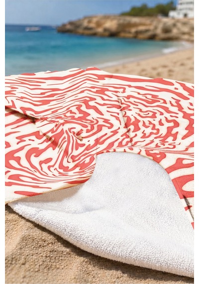 Soyut Spiral Desenli Modern Plaj Havlusu - Kırmızı Ekru Sanatsal Hızlı Kuruyan Mikrofiber Havlu Bulut Menekşe