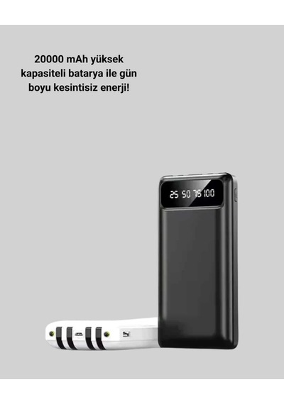 Akıllı Lcd Ekranlı 20.000mah Powerbank Pd + Usb + Type-c Antrasit Melanj