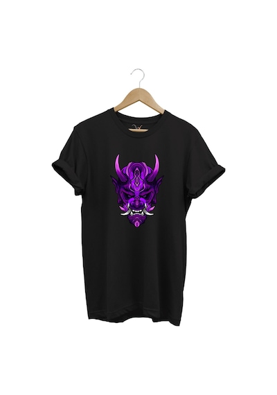 Anime Mor Kuru Kafa Baskılı %100 Pamuk Regular Fit Bisiklet Yaka Siyah T-shirt Siyah