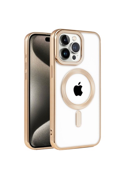 Apple Uyumlu iPhone 14 Pro Uyumlu Kılıf Kronos Magsafe Kapak - Gold