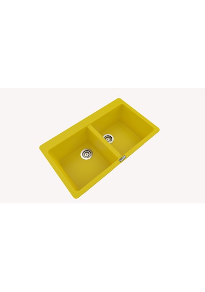 Polex Cristalüx Granit Evye P-N9 Sarı 2 Hazneli Tezgah Altı Ve Tezgah Üstü Mutfak Evyesi 86x50.5 CM
