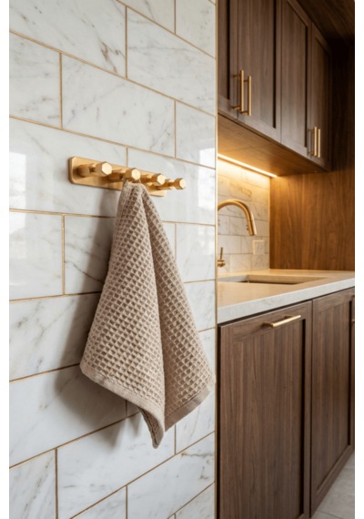 4'lü Premium Gold Alüminyum Banyo Mutfak Havlu Bornoz Askısı Yapışkanlı Altın