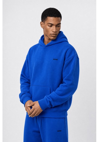 Erkek Respire Basic Oversize Hoodie Saks Saks Mavi