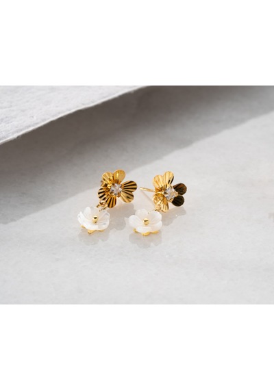 925 Ayar Zirkon Taşlı Sedef Yonca Küpe.rose.gold.rodaj Gümüş 49622923