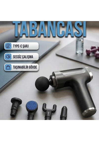 Mini Kas Masaj Tabancası 6 Kademeli 4 Başlıklı Usb Type-c Şarjlı Vücut Masaj Cihazı