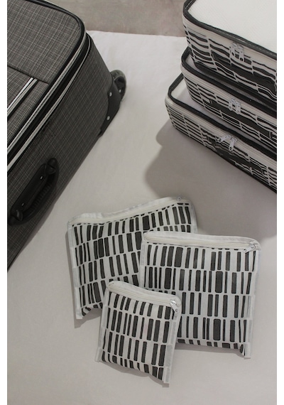 Adarya Home Zebra Desen Valiz Düzenleyici Bavul İçi Organizer Set 6'lı Beyaz