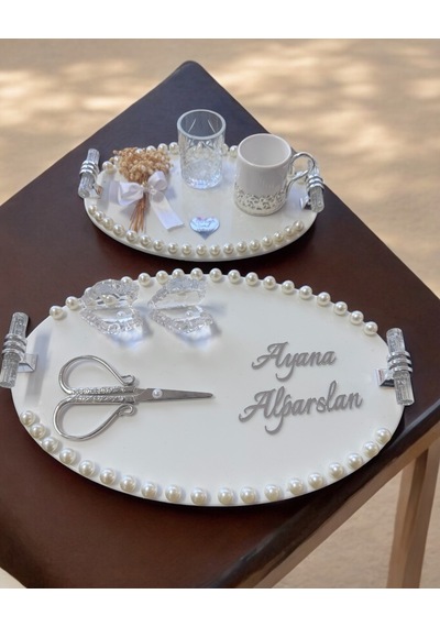 Lustre İncili Söz Nişan Tepsisi Gümüş