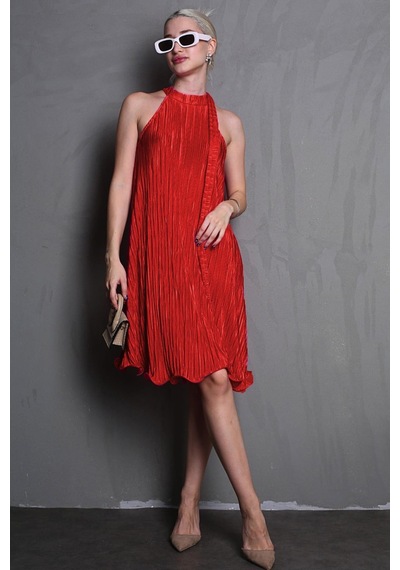 Madmext Kırmızı Halter Yaka Kadın Elbise Mg2351 Kırmızı